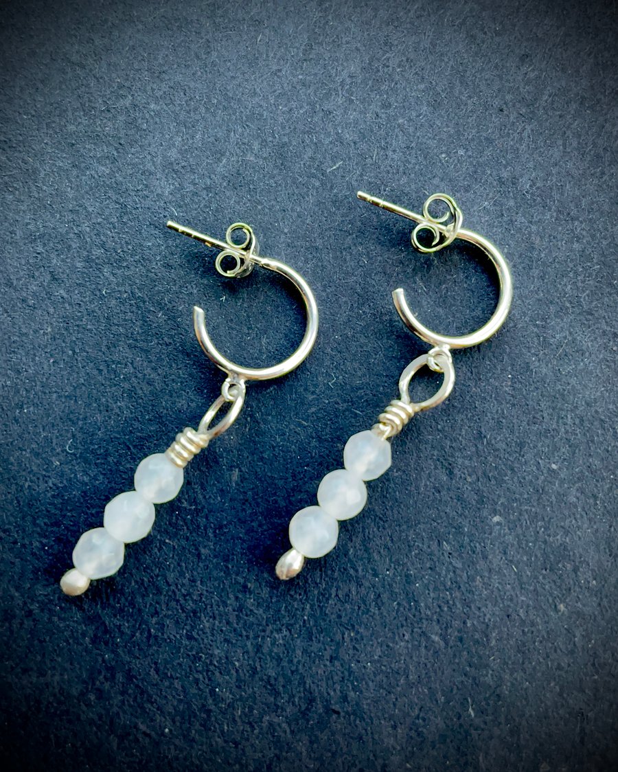 Moonstone and Sterling Silver Half Hoop Dangle Earrings 