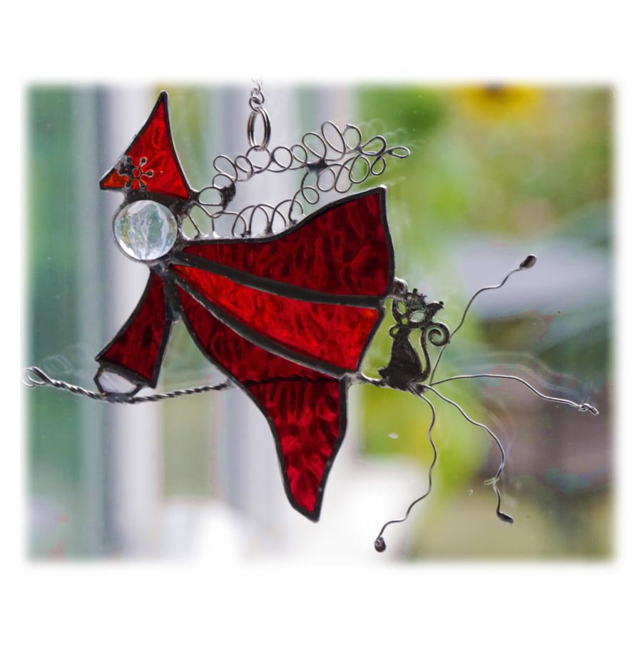 Halloween Witch on Broomstick Suncatcher Stained Glass 043 045 Red