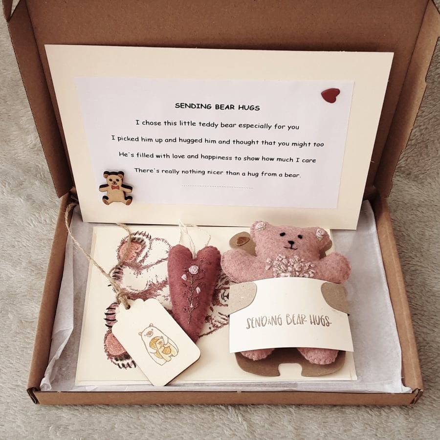 Pink bear Letterbox gift, Sending Bear Hugs Teddy Bear Gift Set, postal box gift