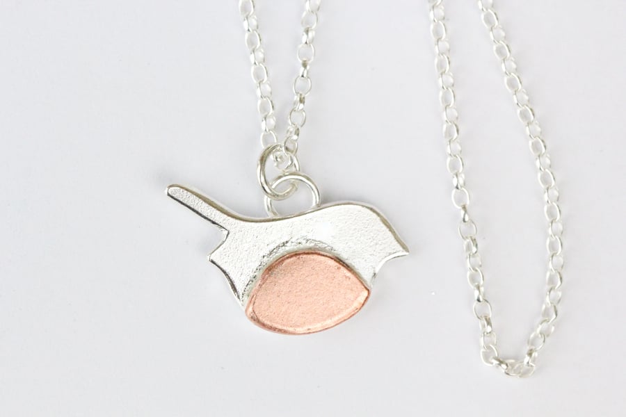 Sterling silver and copper handcrafted robin necklace