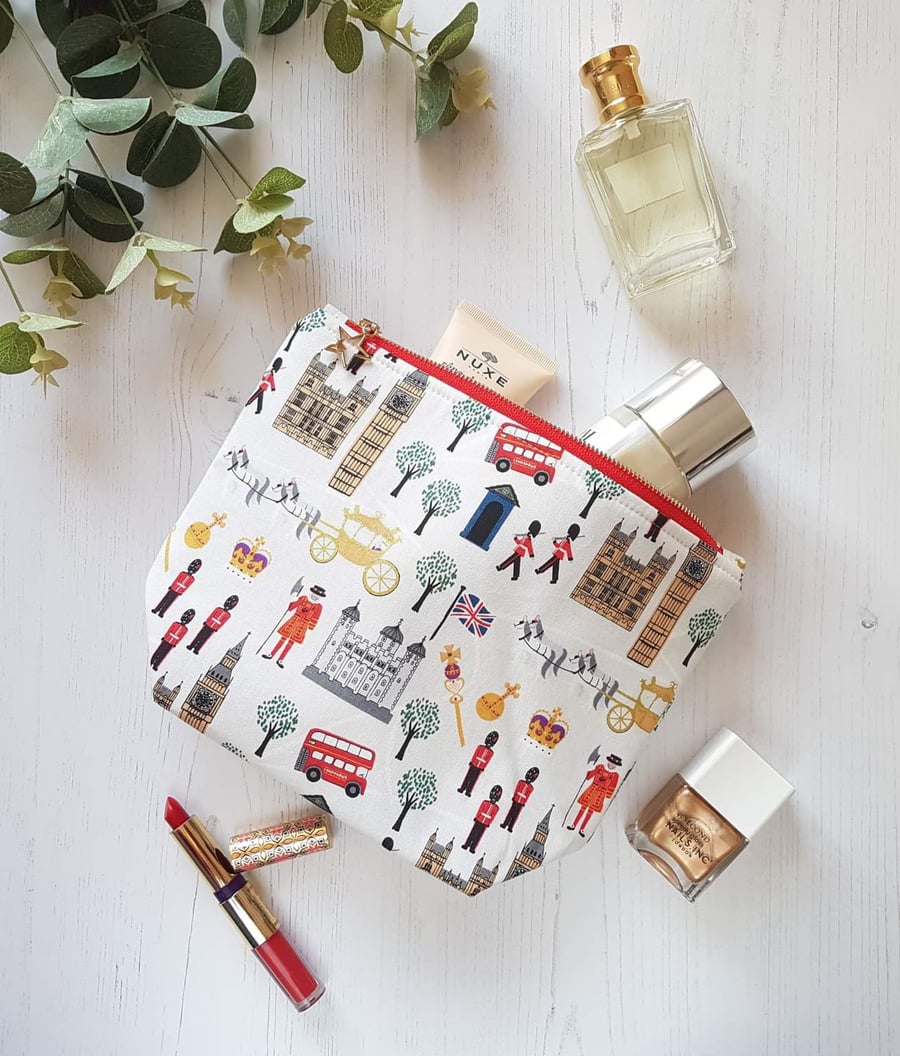 Large cosmetic bag -  large make up bag -  large jubilee print zip pouch
