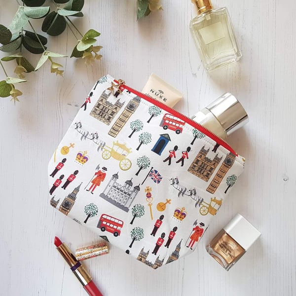 Large cosmetic bag -  large make up bag -  large jubilee print zip pouch