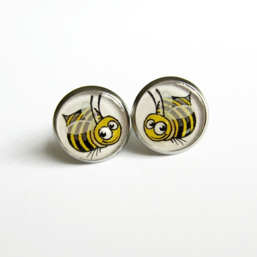 Cute Bumble Bee Resin Stud Earrings - Hypoallergenic