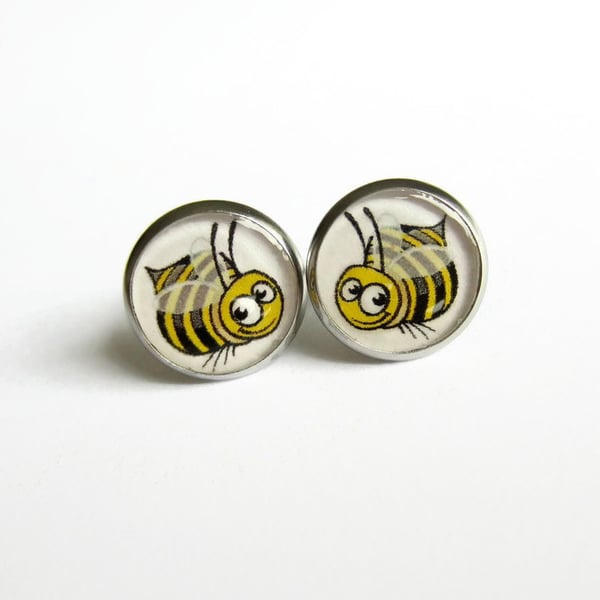 Cute Bumble Bee Resin Stud Earrings - Hypoallergenic
