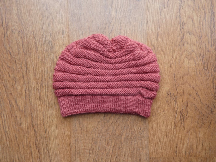 Knitted handmade terracotta merino wool hat