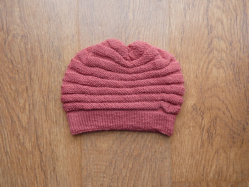 Knitted handmade terracotta merino wool hat