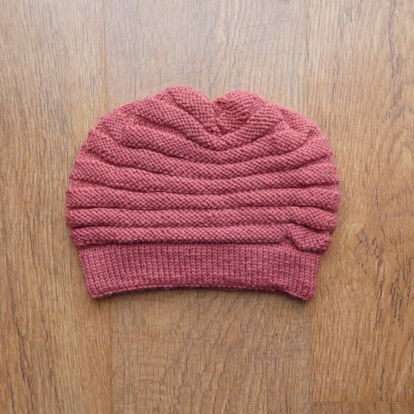 Knitted handmade terracotta merino wool hat