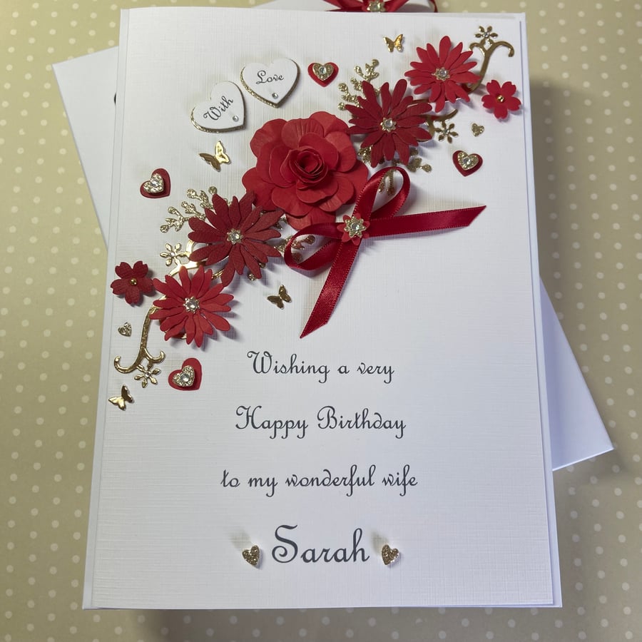 Personalised Birthday Card Wife Mum Daughter Gift Boxed Any Age 21st 50th