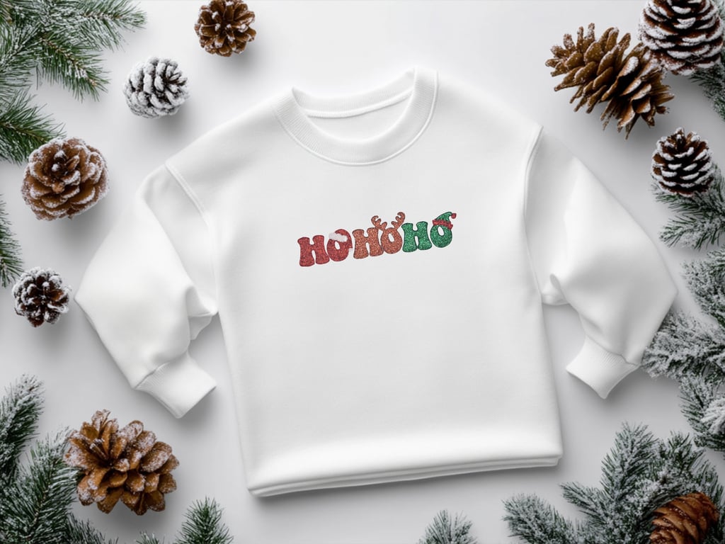 Sparkle Glitter Embroidered Hohoho Kids Sweatshirt