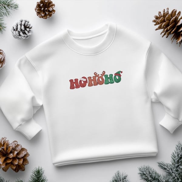 Sparkle Glitter Embroidered Hohoho Kids Sweatshirt