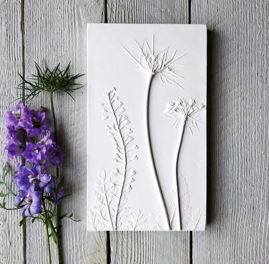 Shepherds Purse & Queen Anne's Lace Plaster Cast Wall Plaque