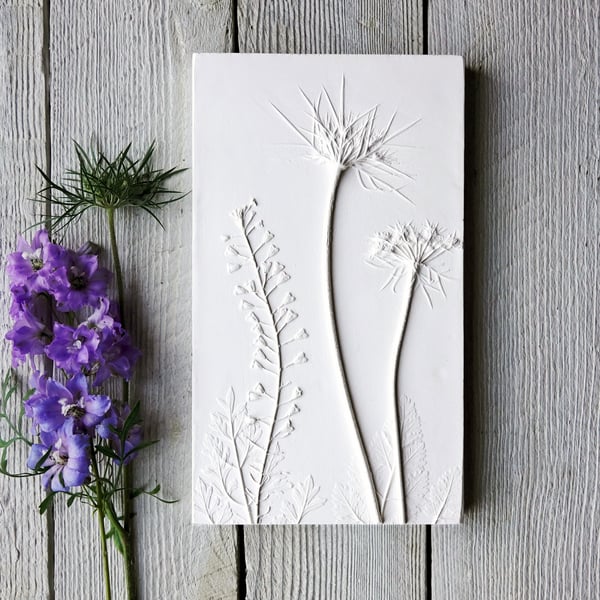 Shepherds Purse & Queen Anne's Lace Plaster Cast Wall Plaque
