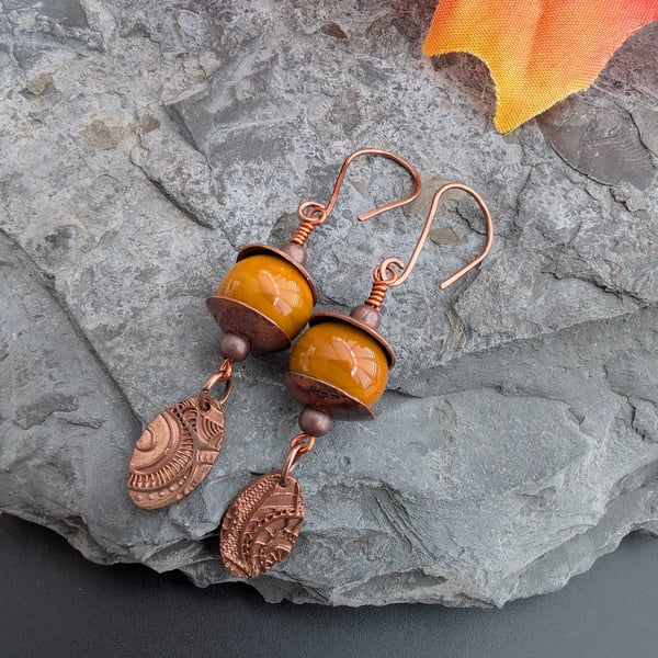 Handmade Copper and Acorn Inspired Lampwork Earrings