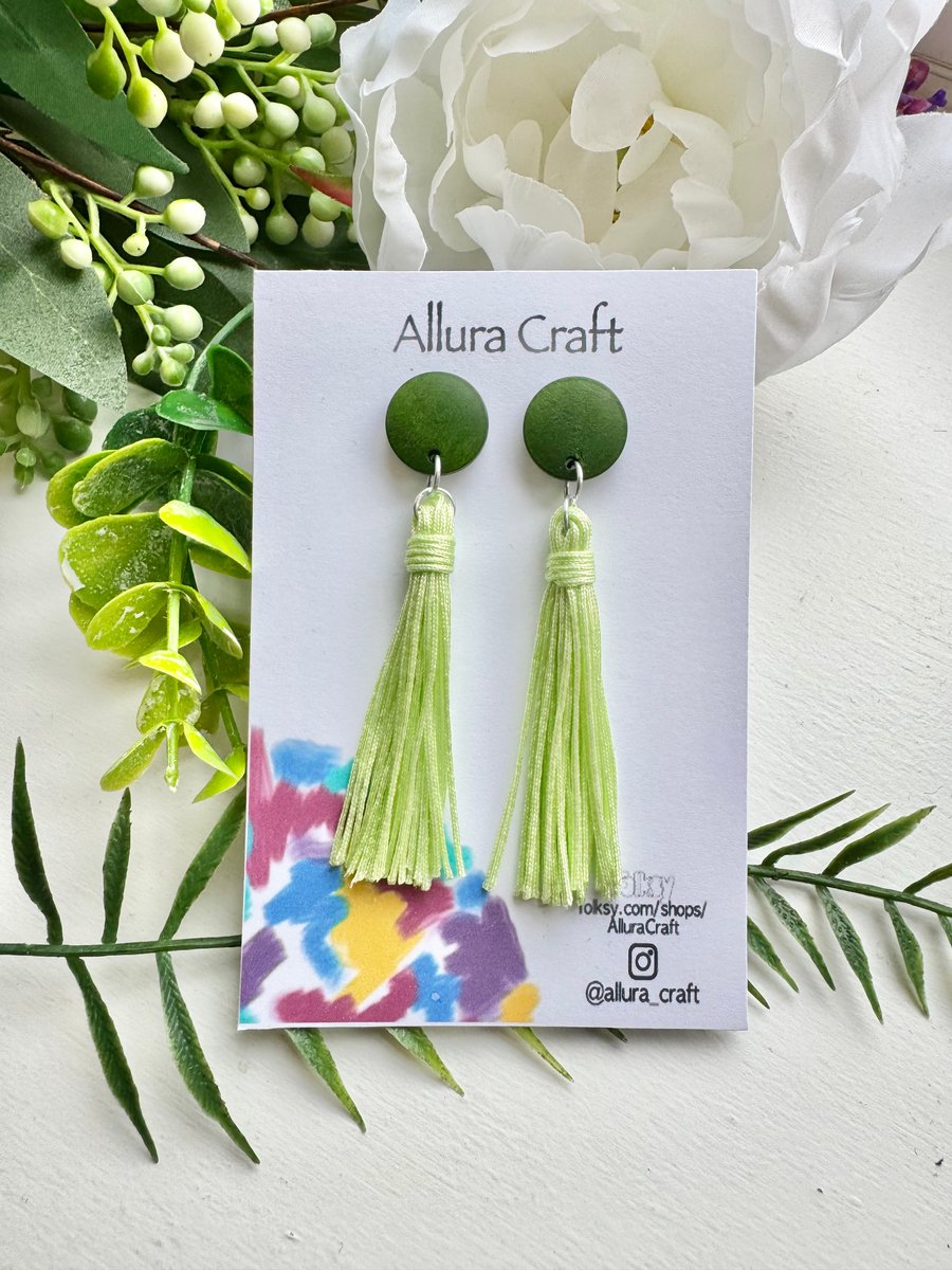 Green on Green Tassel Earrings 