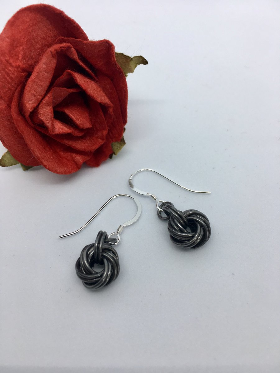 Antique Black Iron Infinity Love Knot Earrings 6th Anniversary Wife Gift Idea