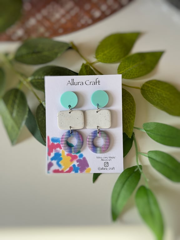 Upcycled Geometric Dangle Earrings – Pastel Mix