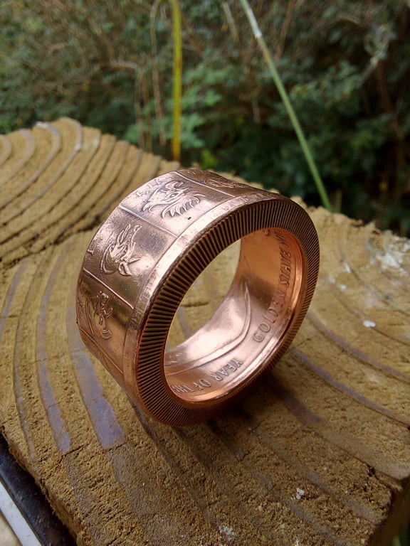 Pure Copper Chinese Zodiac coin ring 