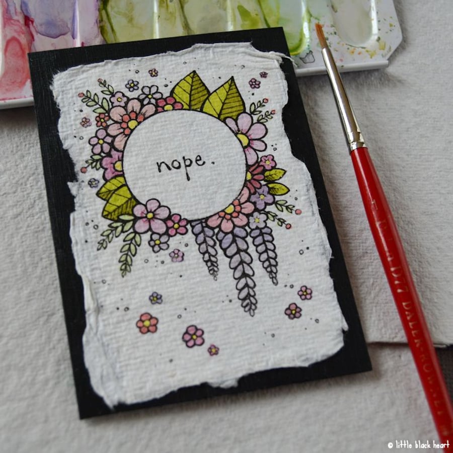 floral wreath nope - original aceo