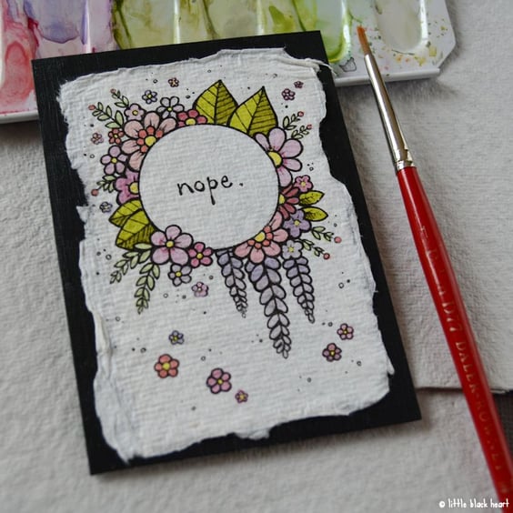 floral wreath nope - original aceo