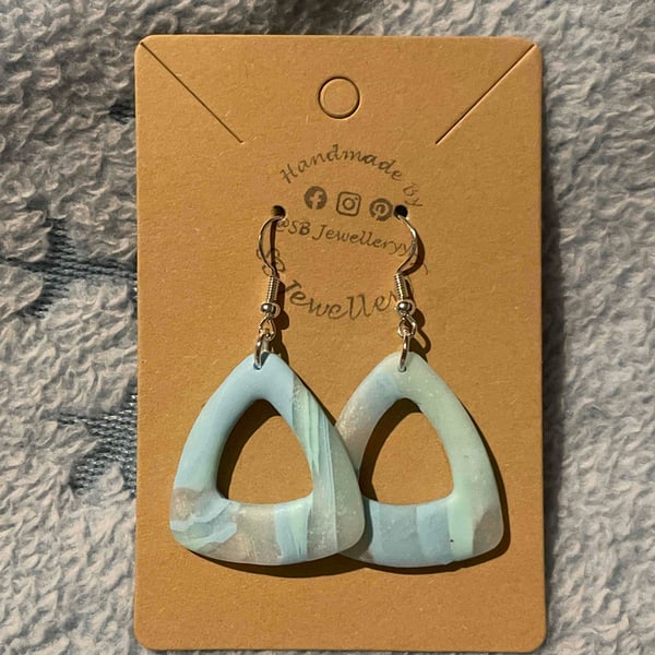 Handmade Polymer Clay Blue Marble Earrings (Clip On’s Available)