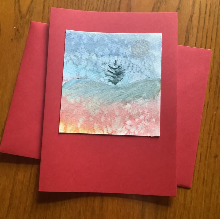 Hand-painted Yule Christmas Card 'Yule tree in ... - Folksy