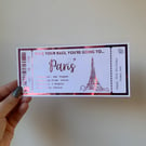 Paris Boarding Pass, Any Personalised Holiday Foil Gift Ticket Voucher