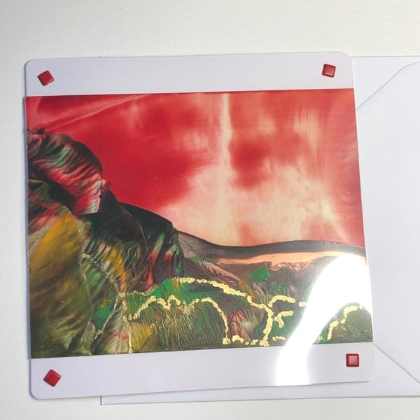 Fiery landscape - Encaustic art wax painting blank greeting card art