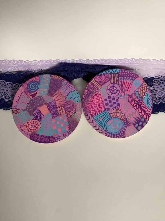 Upcycled hand painted coasters