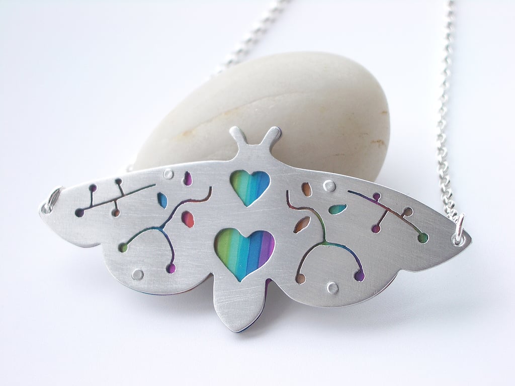 Moth pendant with rainbow colours