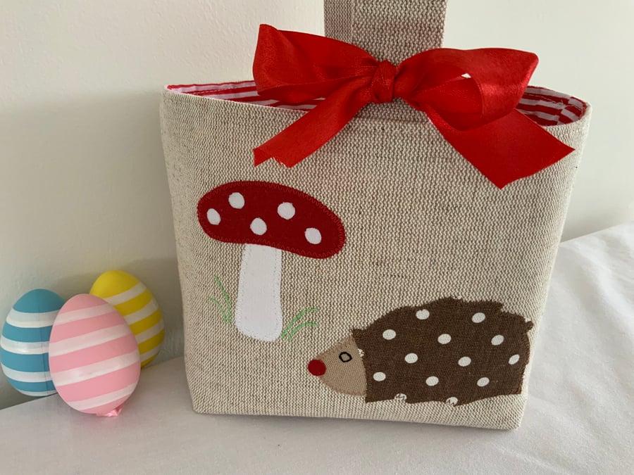 Children’s Easter Basket, Easter Bag, Hedgehog, Toadstool Design, Storage Basket