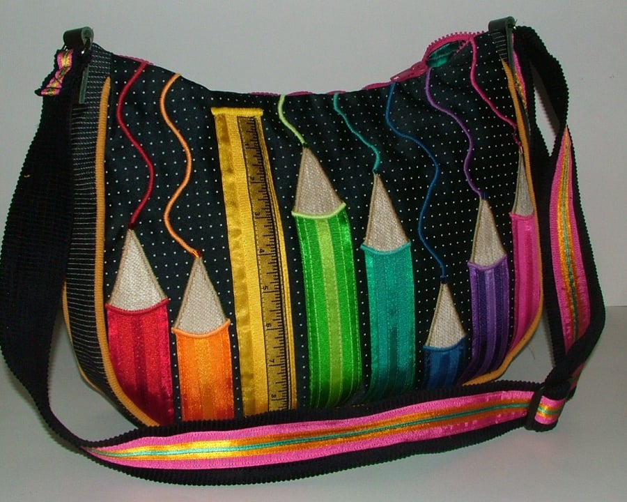 Large Navy & multi coloured Ribbon Pencil Handbag