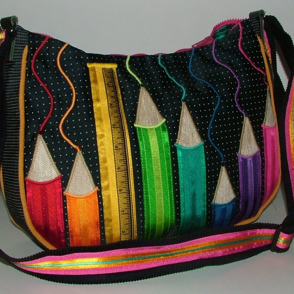 Large Navy & multi coloured Ribbon Pencil Handbag