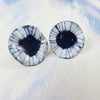 Studs with Blue and White Enamel and Hand Drawn Detail