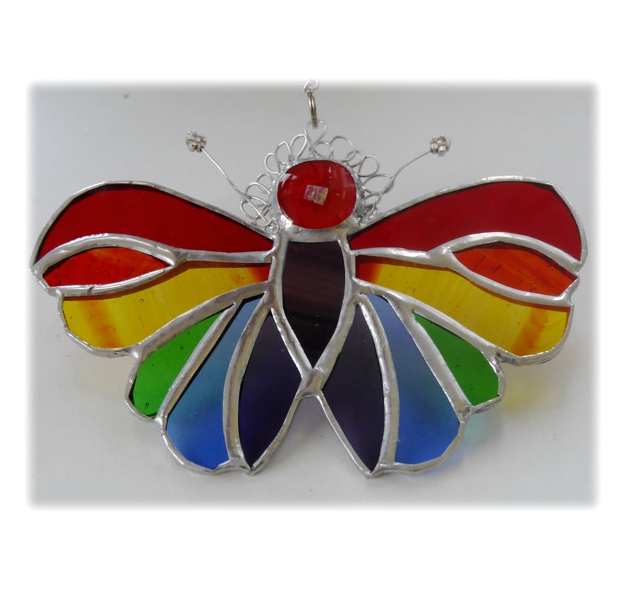 Butterfly Suncatcher Stained Glass Rainbow Handmade 095