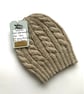 BEANIE HAT .' Towpath' . Luxurious baby Alpaca, Merino wool. Cabled . Beige.  - Image 3