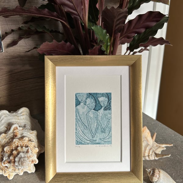 Angels -Framed Collagraph Print