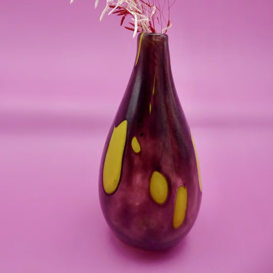 Handblown Glass Dark Purple and Yellow Vase