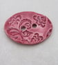 Large Rose Pink Brocade Oval Handmade Ceramic Button - Image 3