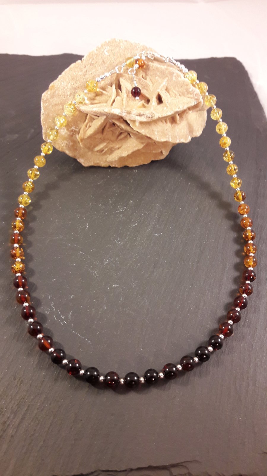 Baltic Amber Graduated Colour and Sterling Silver Necklace