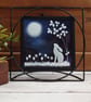 Framed Moon Gazing Hare Artwork, Fused Glass Picture Tile - Image 2