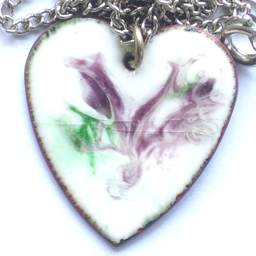 heart pendant - scrolled purple and green over white