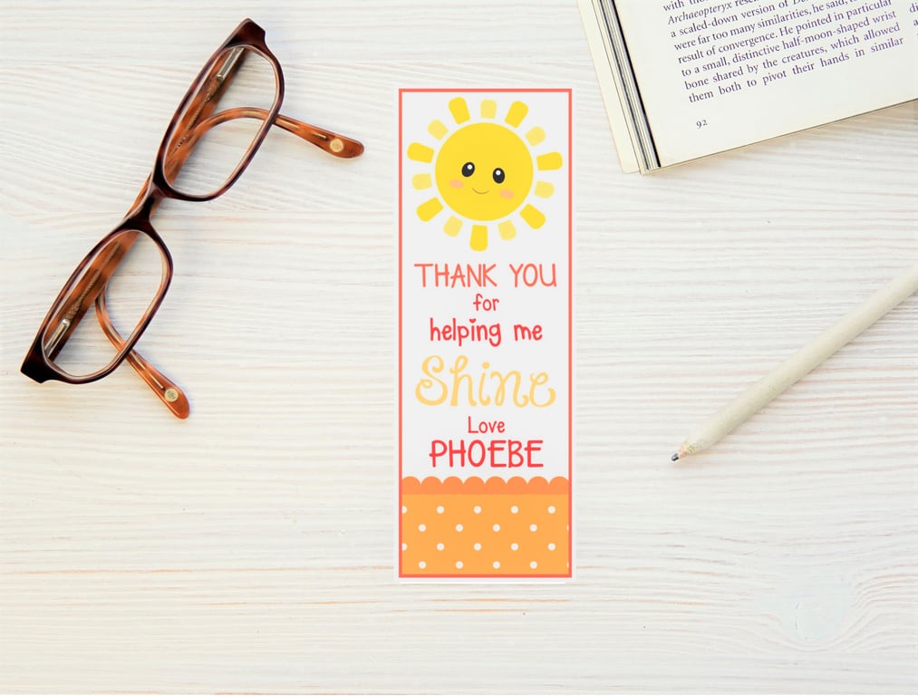 Personalised Thank You Teacher Bookmarks - various designs