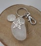 Chunky White Sea Glass with Double Stars Charm Bag Charm Keyring K369