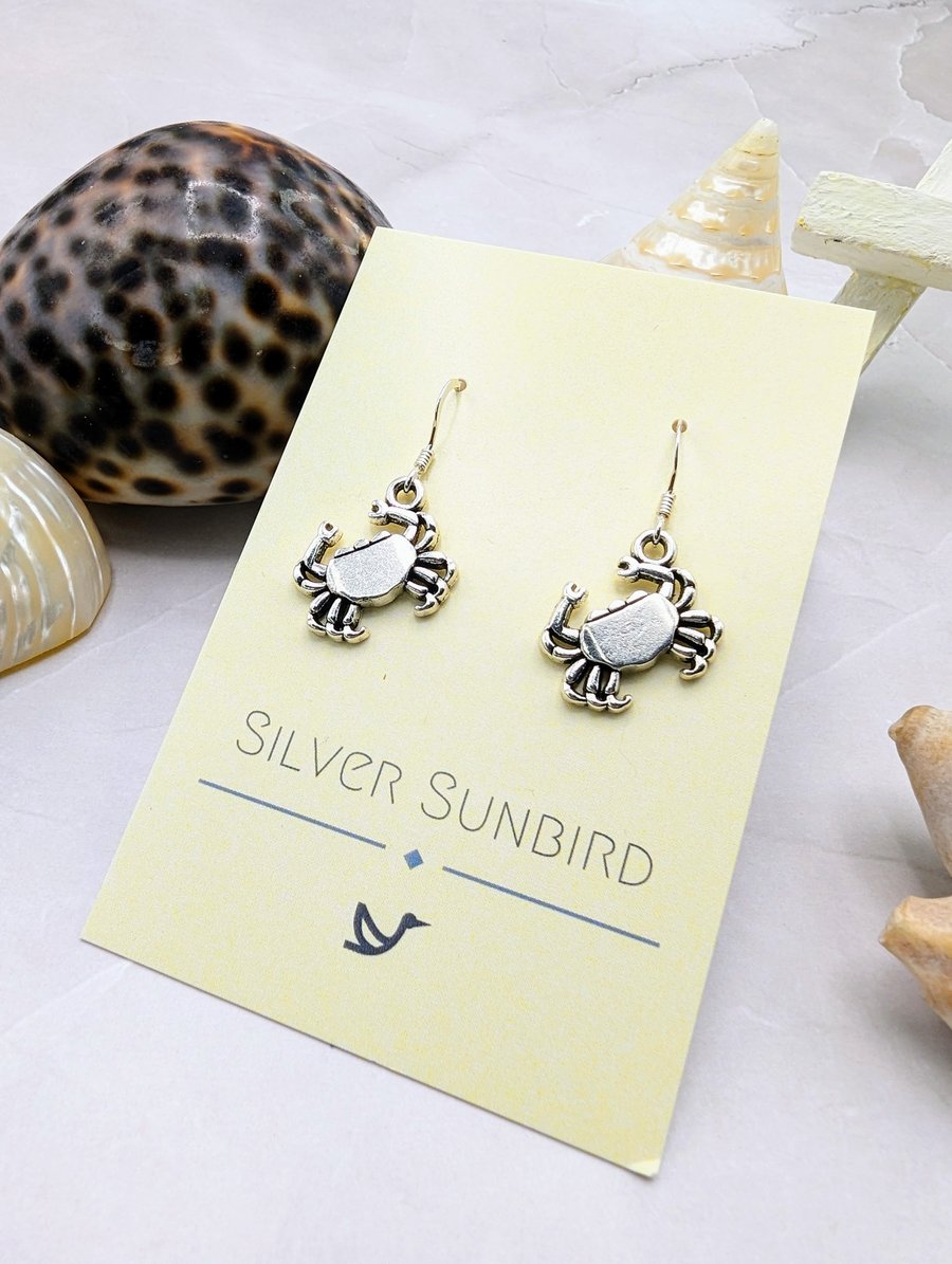 Coastal Crab Dangle Earrings, made with 925 Sterling Silver