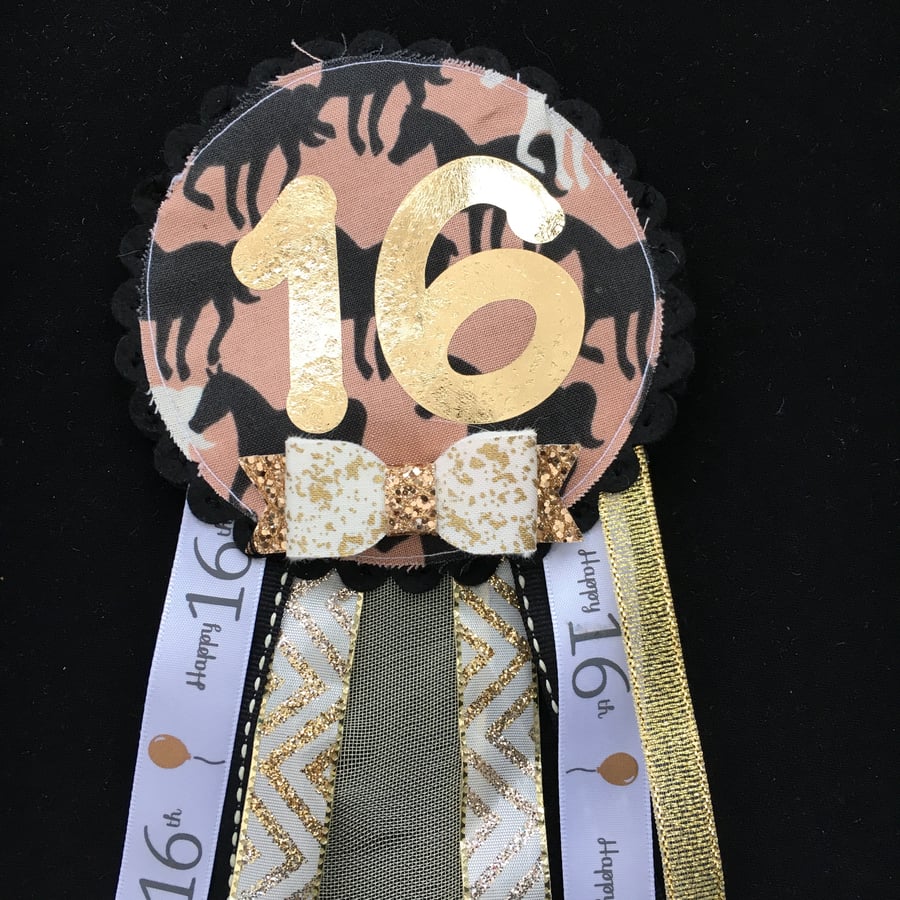 Birthday badge-Rosette - 16th birthday horse design