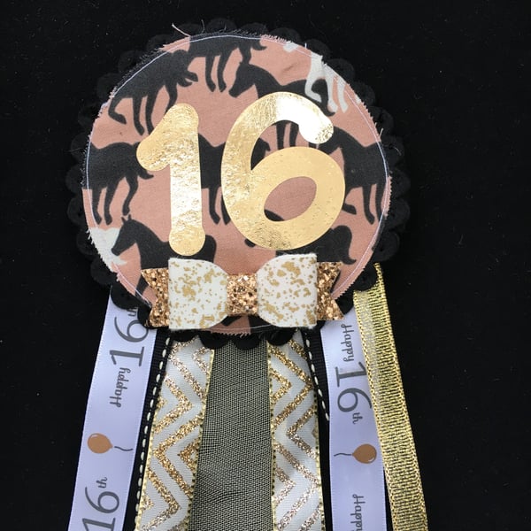Birthday badge-Rosette - 16th birthday horse design