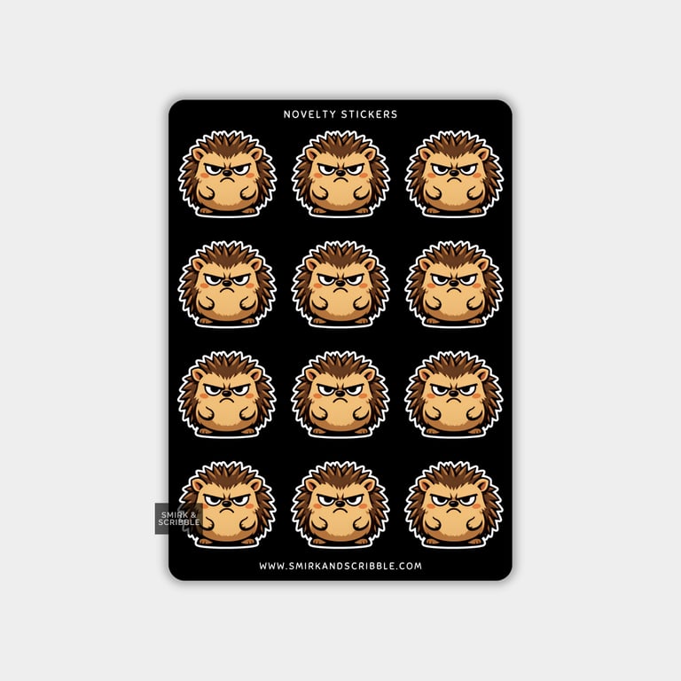 Funny Vinyl Sticker Sheet For Adults - Grumpy Hedgehog
