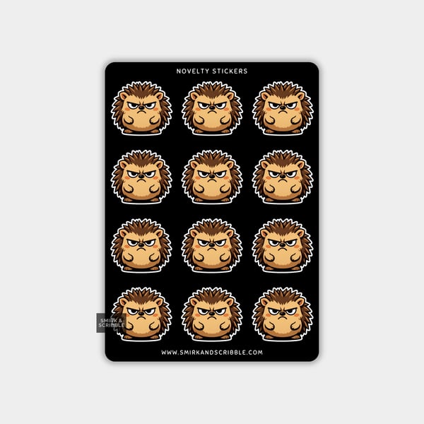 Funny Vinyl Sticker Sheet For Adults - Grumpy Hedgehog