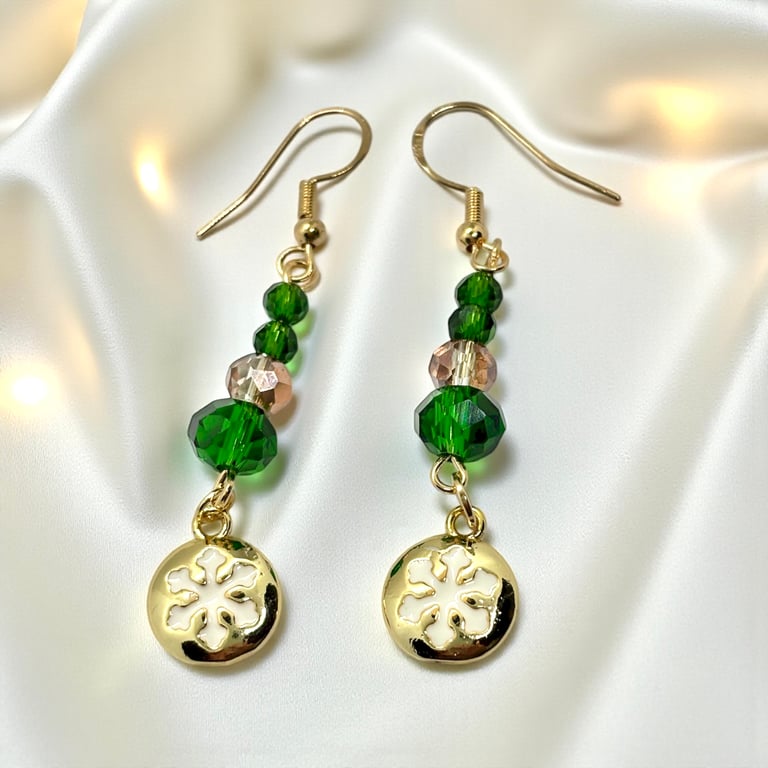 Golden Snowflake Crystal Earrings, stocking Filler, Secret Santa,
