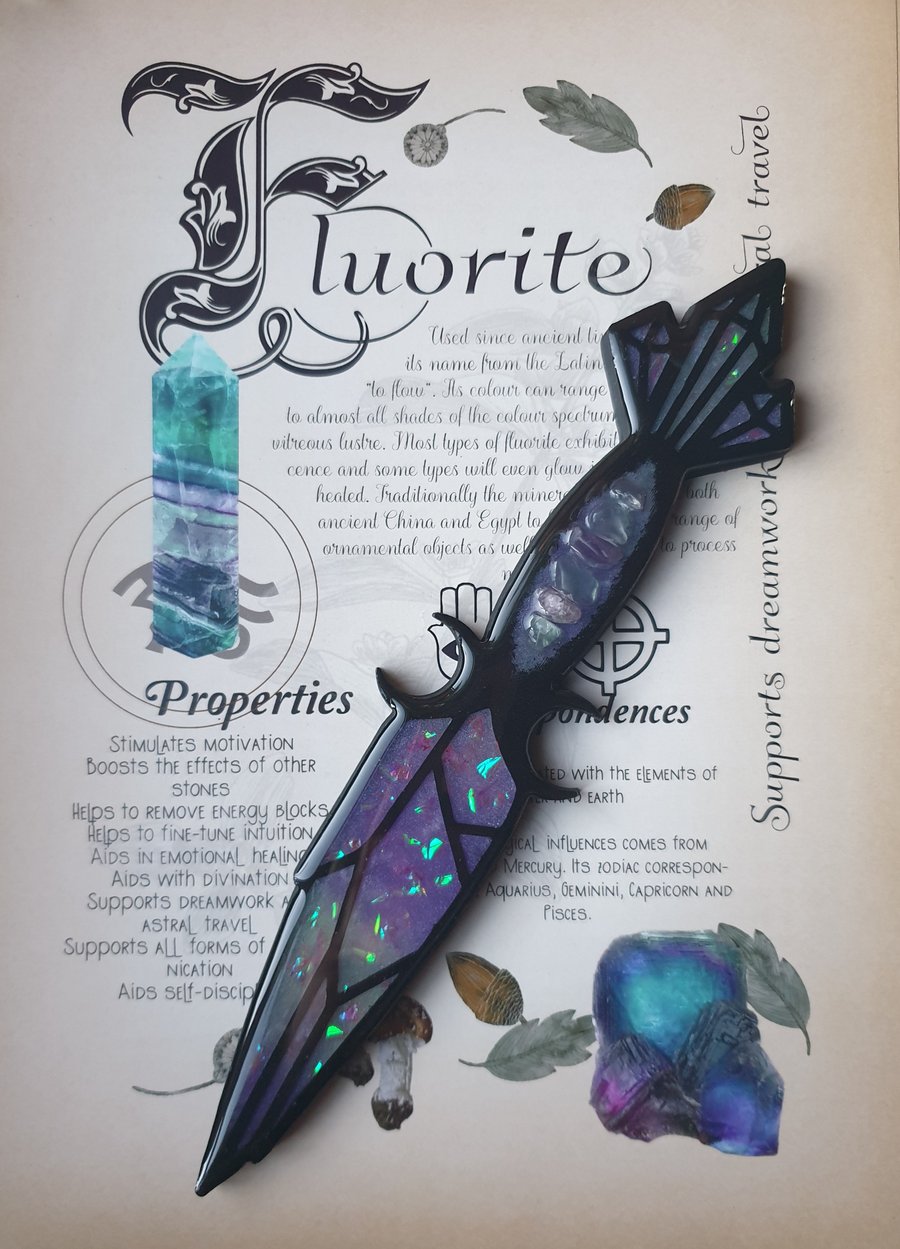 Decorative Symbolic Rainbow Fluorite Crystal Athame